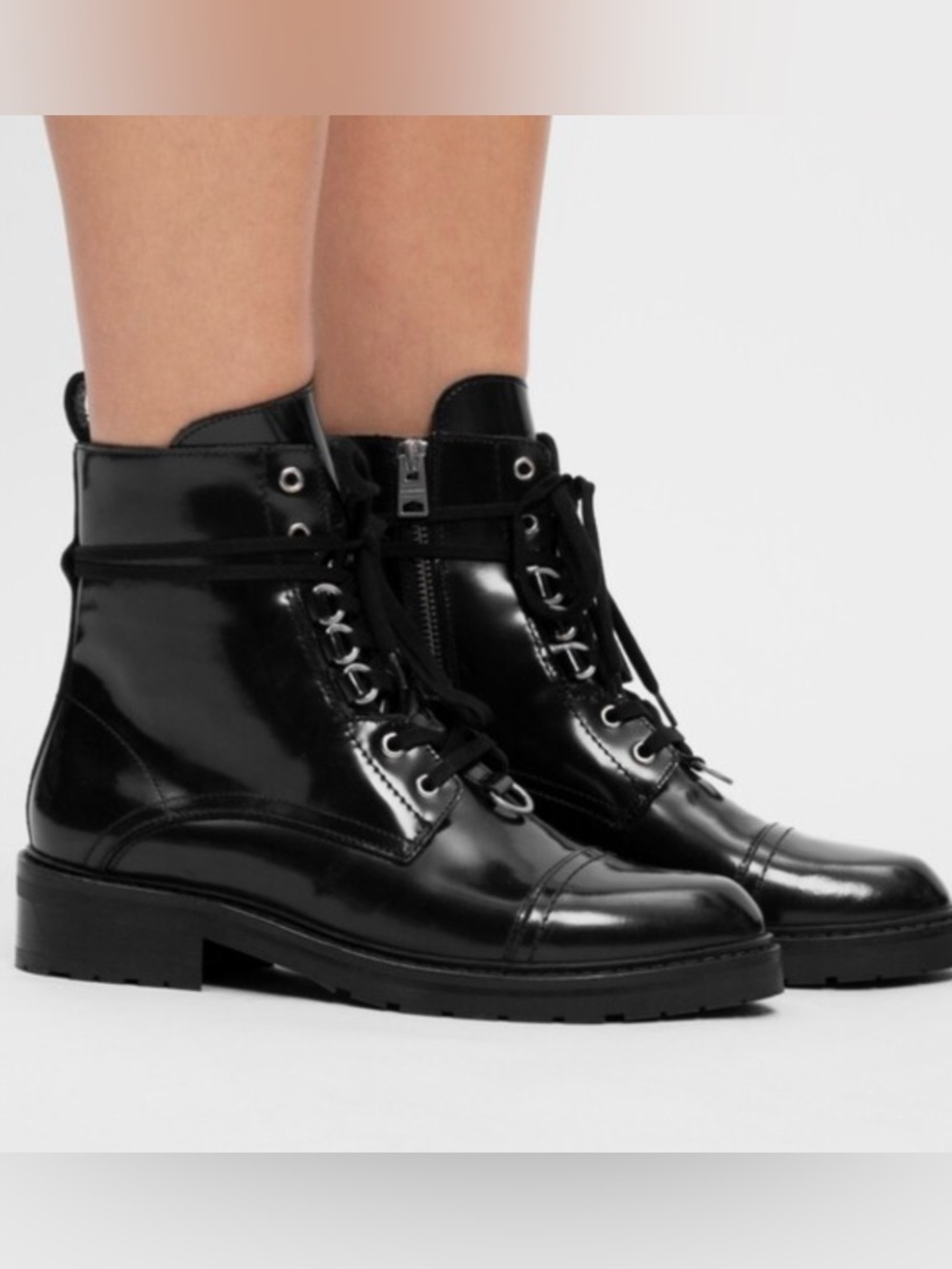 Lira Black Patent Lace-Up Ankle Boots